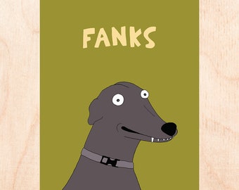 FANKS - Funny Thank You Card - Cute Thank You Card - Dog Thank You Card - Illustrated Thank You Card