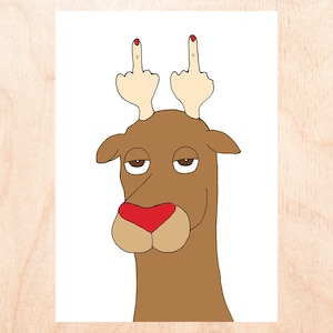 RUDE-olph - Tarjeta de Navidad divertida - Tarjeta de Navidad para adultos - Tarjeta de vacaciones para adultos - Tarjeta de dedo medio