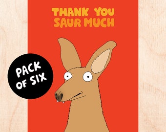 SAUR MUCH Six Pack - Paquete de tarjetas de agradecimiento divertidas - Tarjetas de agradecimiento lindas - Acento australiano Muchas gracias