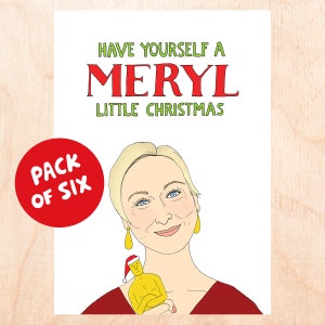 MERYL CHRISTMAS Six Pack - Tarjetas de Navidad de celebridades - Tarjetas de Navidad de cultura pop - Tarjetas de Navidad en caja - Juego de tarjetas de Navidad divertidas