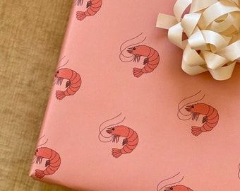 PINK PRAWN Gift Wrap Roll - Birthday Gift Wrap - Holiday Gift Wrap - Illustrated Gift Wrap - Unique Gift Wrap - Funny Gift Wrap