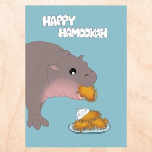 HAMOOKAH - Carte de Hanoucca drôle - Carte de Hanoucca culture pop - Hanoucca Moo - Hanoucca Deng - Carte de Hanoucca bébé hippopotame - Carte de Hanoucca Punny