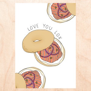 Love You Lox - Carte Bagel et Lox - Carte d’amour drôle - Carte d’amour Punny - Carte Bagel