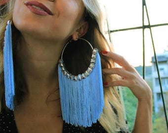 Grandes pendientes del aro, Fringe pendientes, pendientes boho chic, pendientes de la borla, Coachella ropa, Boho Chic Joyería, Hippie Chic