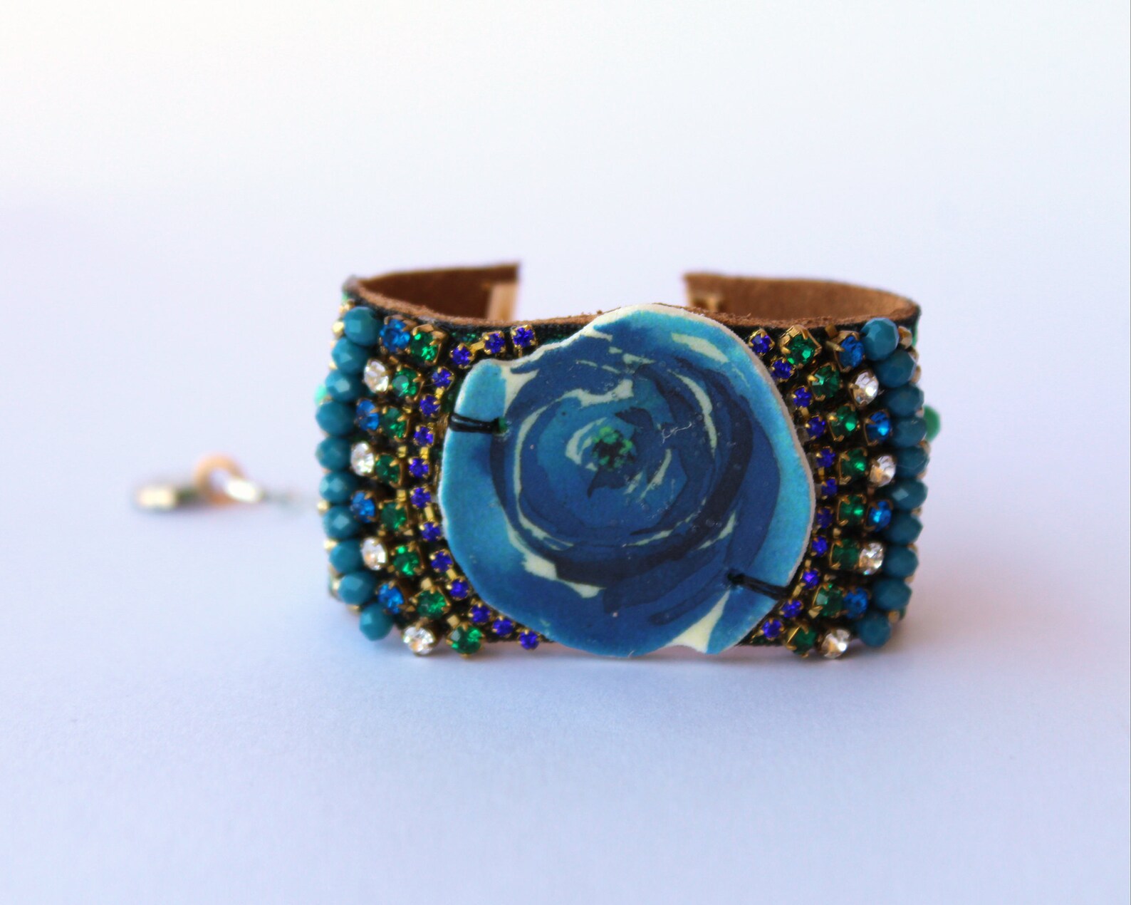 Blue Rose Bracelet Bohemian Luxe Jewelry Statement Cuff | Etsy