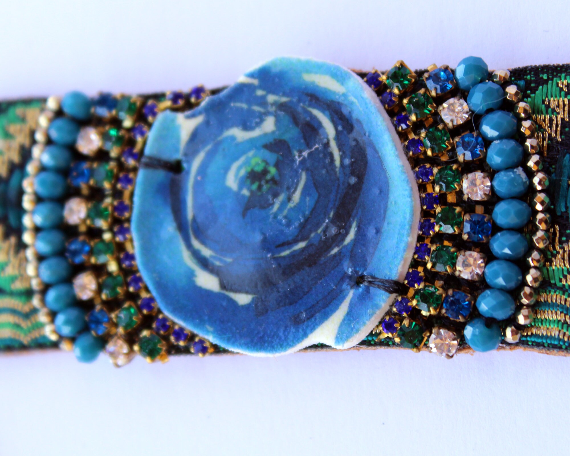 Blue Rose Bracelet Bohemian Luxe Jewelry Statement Cuff Etsy