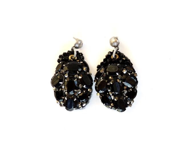Unique Big Earrings Black Earrings Black Rhinestone Etsy