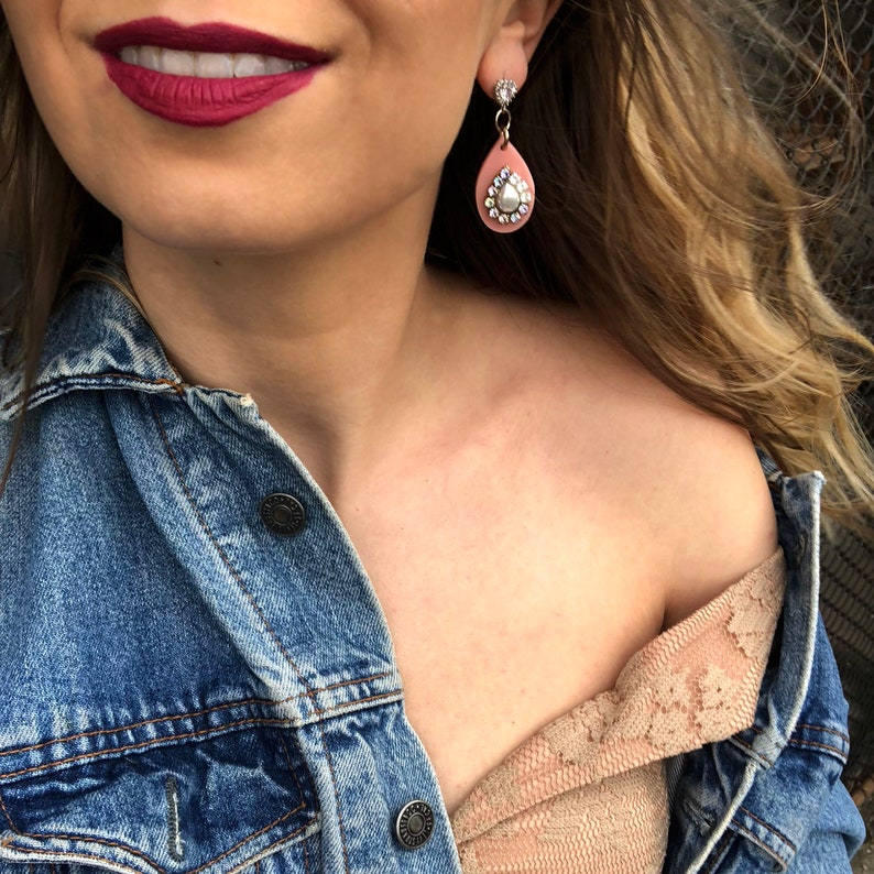 Beautiful Pink Acrylic Earrings Blush Pink Earrings Etsy