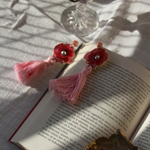 Pink Floral Tassel Earrings Long Tassel Earrings, Pink Rose, Swarovski Crystal, Lightweight Statement Earrings, Unique Gift for Her image 9
