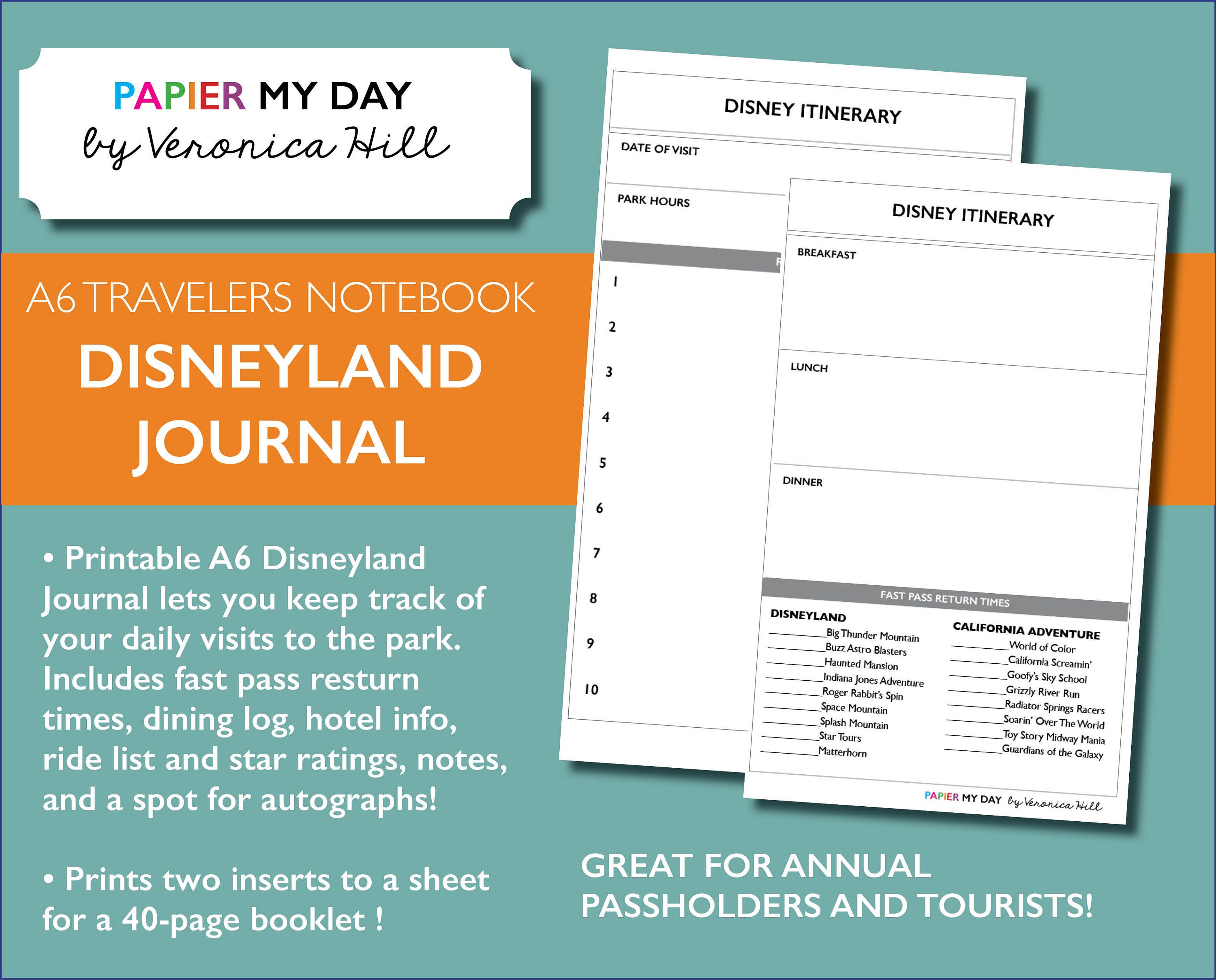 Disneyland Journal Printable A6 Disney Journal for Travelers | Etsy