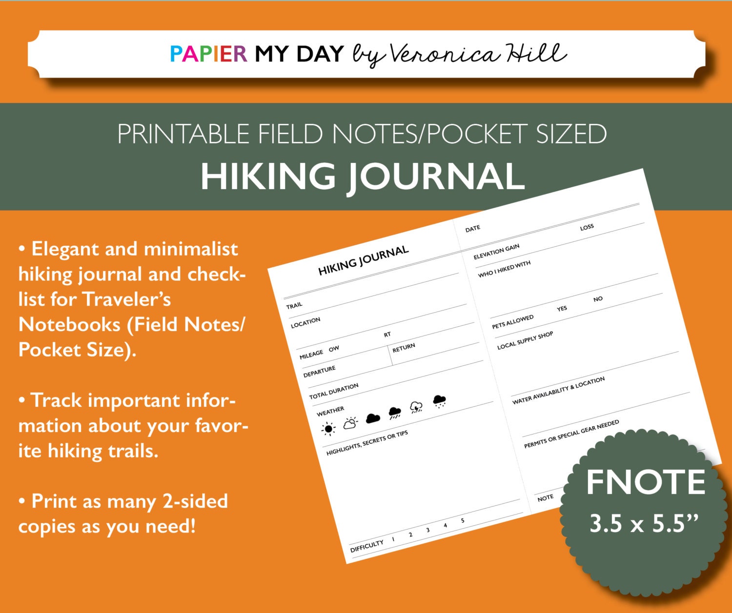 Printable Hiking Journal Sized for Field Notes and Pocket - Etsy Canada