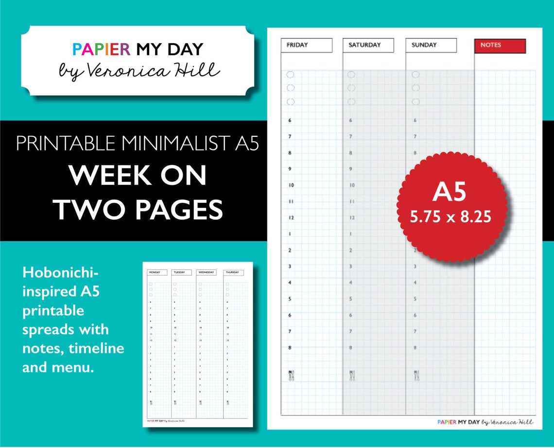 A5 Filofax Printable Week on Two Pages Japanese Grid / - Etsy