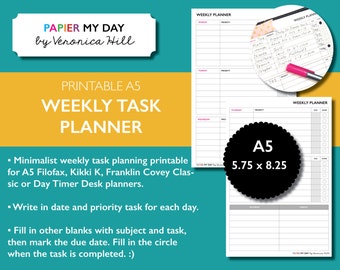 A5 Filofax Weekly Task Planner - Minimalist Design - Filofax A5 Task List - Kikki K Task List
