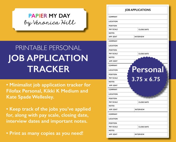 Personal Filofax Job Application Tracker Job Application Log - Etsy