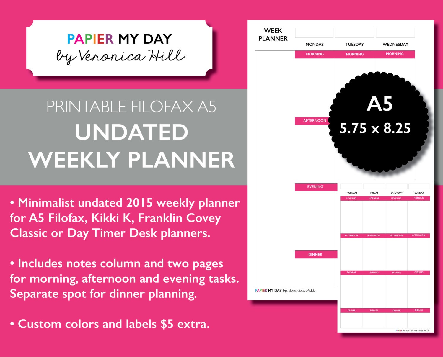 A5 Filofax Week Planner Week Planner | Etsy