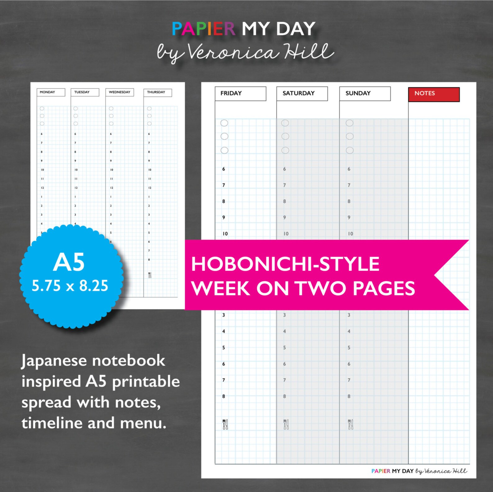 A5 Filofax Printable Week on Two Pages Japanese Grid / | Etsy
