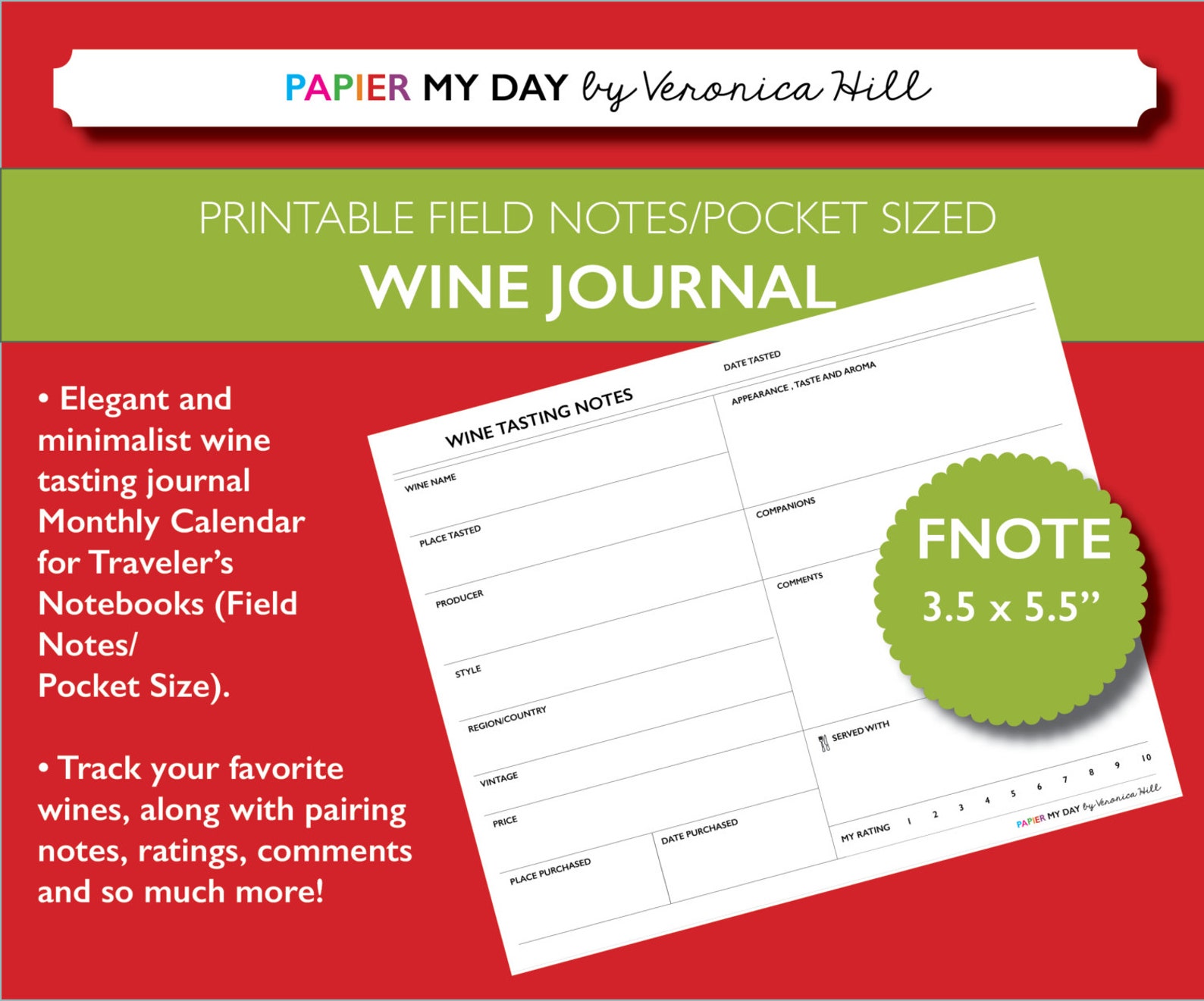 Wine Tasting Journal Printable Wine Tasting Notes for Field Etsy
