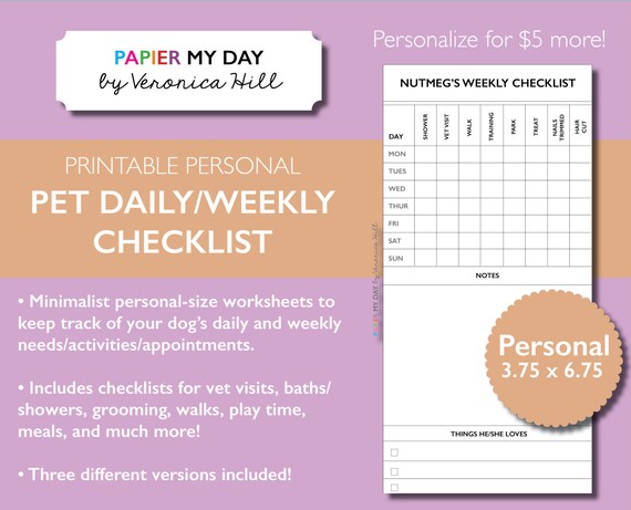 Printable Pet Checklist Weekly and Daily Dog Checklist | Etsy