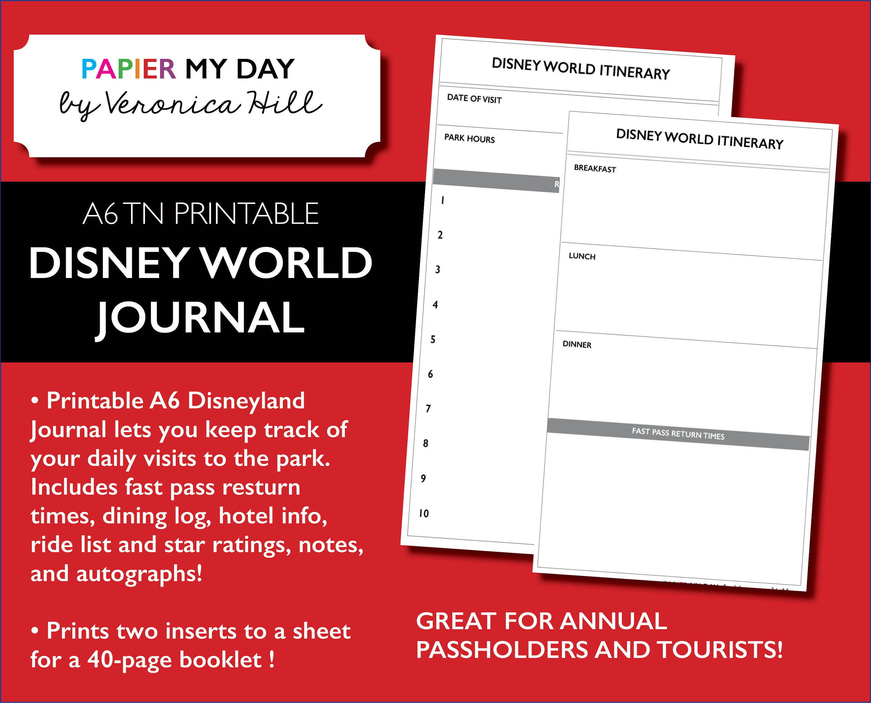 Disney World Journal Printable A6 Disney Journal for | Etsy
