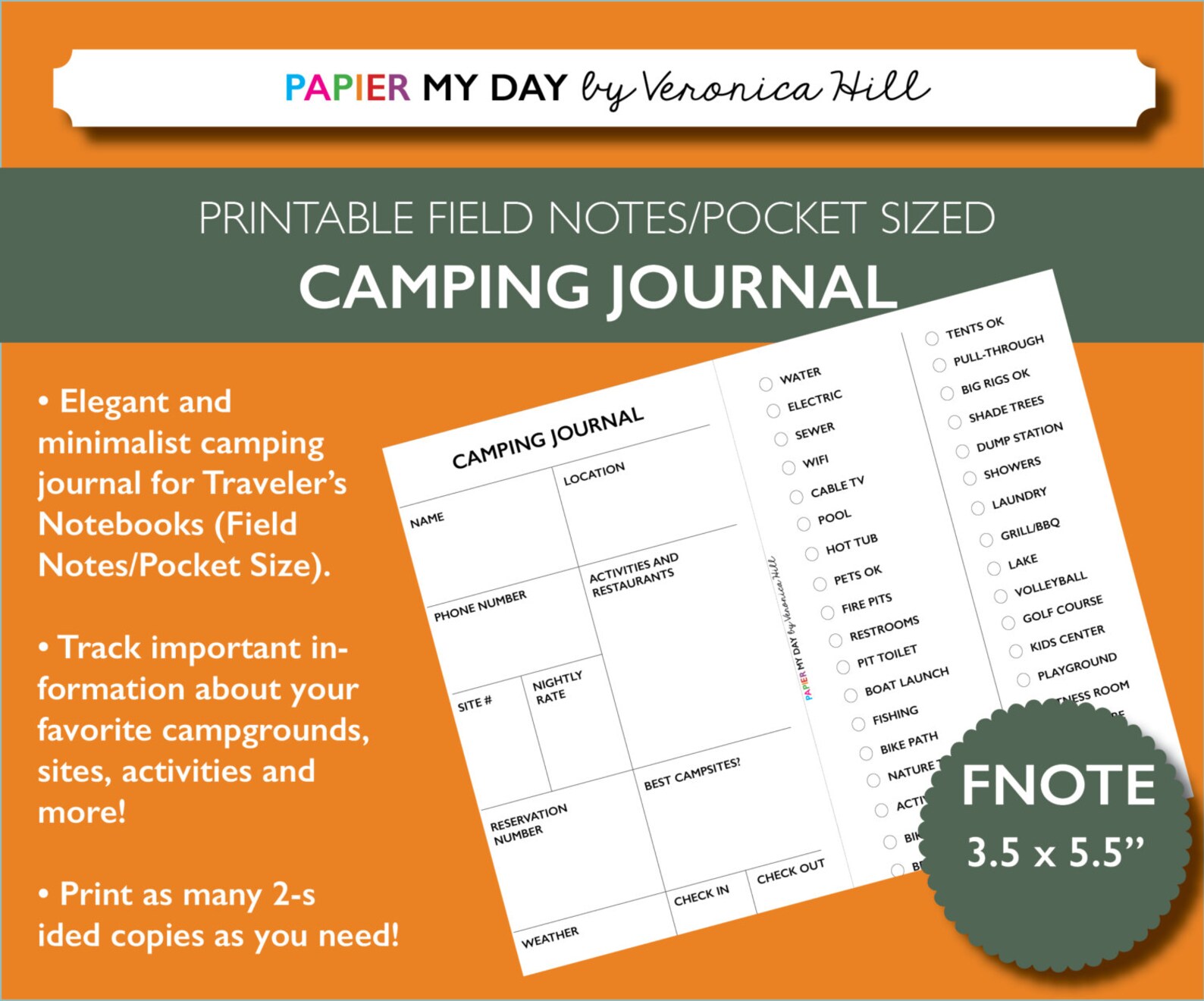Printable Camping Journal Campground Journal for Field Notes - Etsy