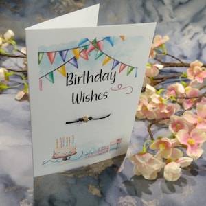 Geburtstagswünsche Geburtstagskarte. Grußkarte mit Wunscharmband, Happy Birthday Karte,