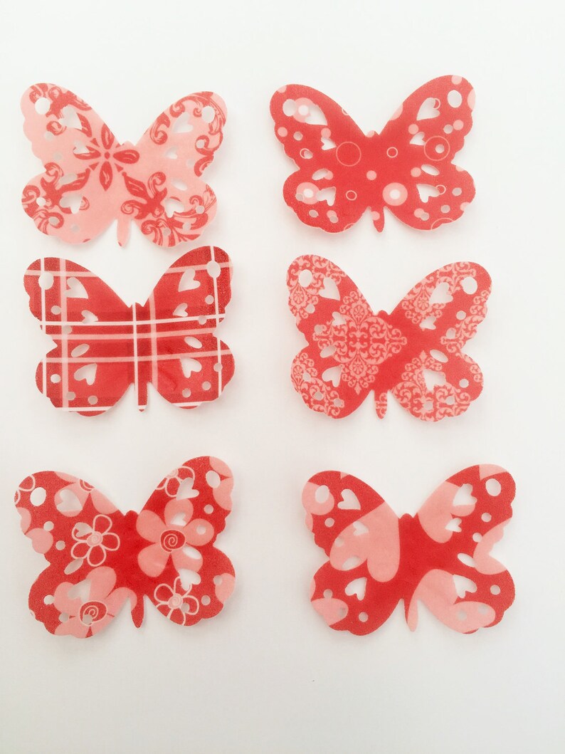48 Edible Poppy Heaven Heart Detail Butterfly Wafer Cupcake Toppers Precut