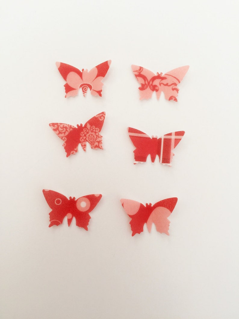 48 Edible Poppy Heaven Heart Detail Butterfly Wafer Cupcake Toppers Precut