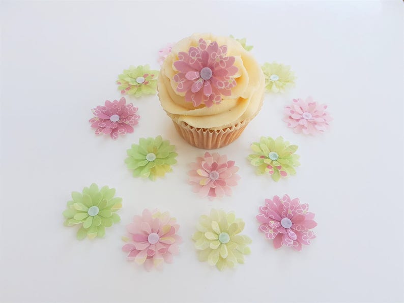 14 Edible Shades of Purple 3D Flowers Pre Cut Wafer Cupcake Toppers