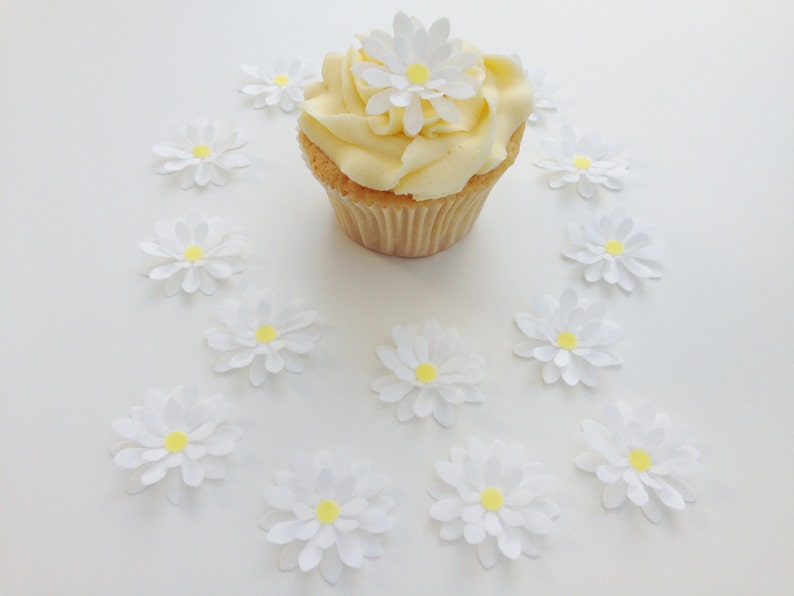 14 Edible White 3D Wafer Flowers Cupcake Toppers Precut