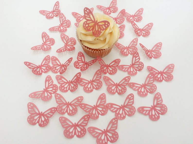 32 Edible Dusky Vintage Pink Butterfly Wafer Cupcake Toppers Precut