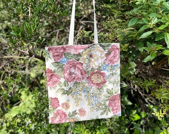 Zero Waste Tote Bags, Handmade, Vintage Fabric Off Cuts, Pink Roses & Wisteria