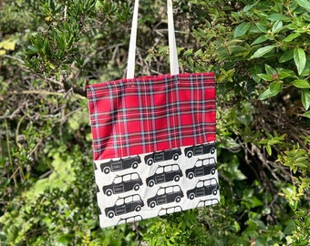 Zero Waste Tote Bags, Handmade, Vintage Fabric Off Cuts, Tartan and Black Cabs