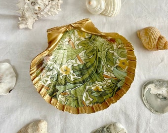 NEW Decoupaged Scallop Shell, William Morris Granville, Trinket Dish, Decorative Art Shells, Jewellery Dishes, Mother’s Day / Birthday Gifts