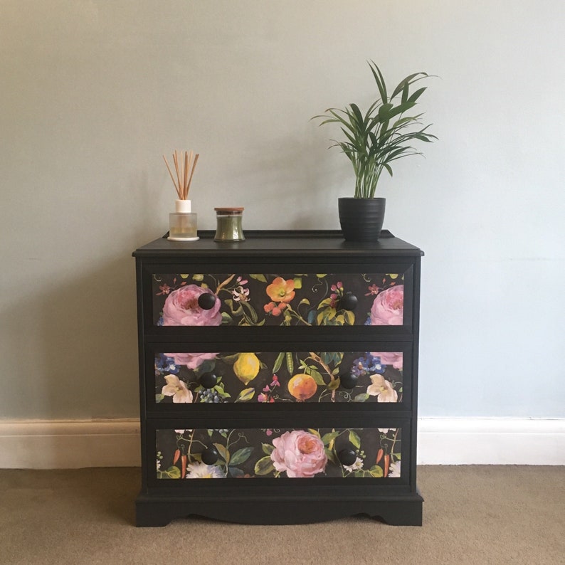 Upcycled Vintage Chest Of Drawers Hand Painted In Graphite Etsy