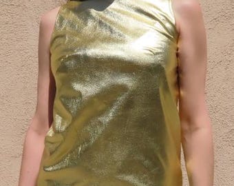 1960s Gold Top Metallic Sleeveless Shell Blouse Darted Bust Glittery Shiny Crew Neck Talon Zip Blouse size Medium - 38" chest / 23" length
