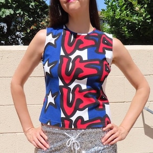 Y2K 2000s Stephen Sprouse Top USA Sleeveless Tank 2002 Target Collab Red White Blue size Medium / Large / XL - 37+&quot; chest / 21&quot; length