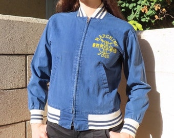 1960s Band Jacket Marching Jugs Lloyd High School Juggernauts Blue White Lute Logo Soldier Mascot Varsity Coat size Medium - 40" chest