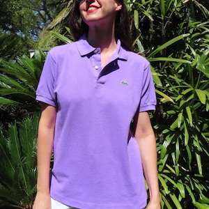 1980s Lacoste Polo Made in France Lavender Preppy Collared Short Sleeve Paris French Vintage Logo Shirt size Large - 41” chest / 27” length