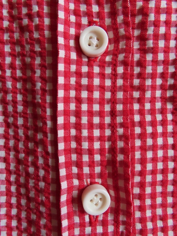 1970s Check Top Red White Oversized Button Front … - image 10