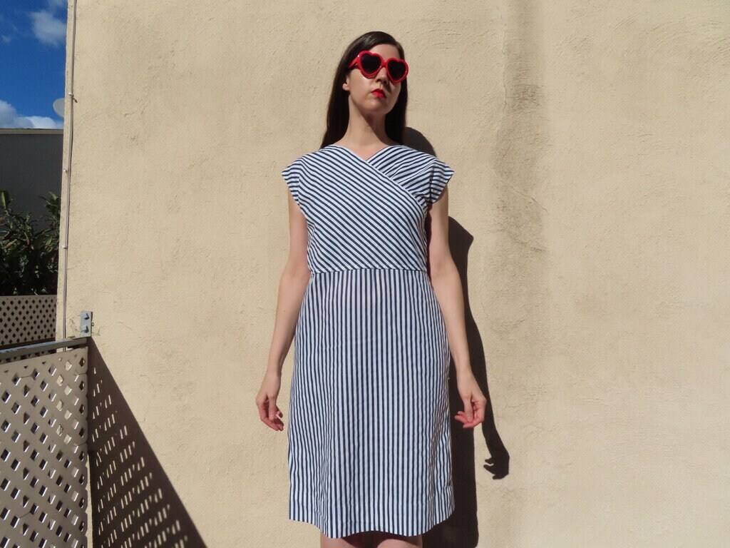 Blue and white vertical striped dress 2025