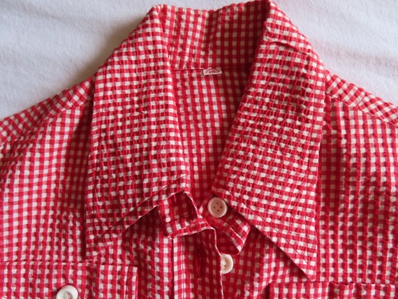 1970s Check Top Red White Oversized Button Front … - image 9