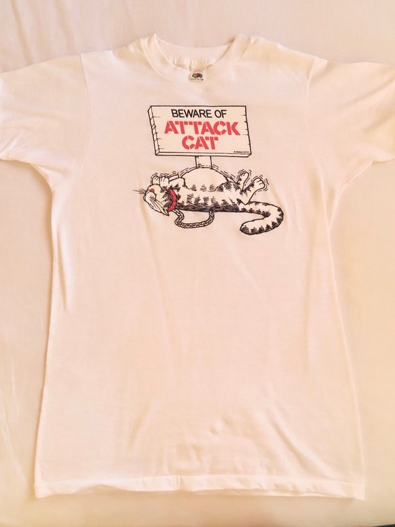 1980s Kitty Shirt Beware of Attack Cat Sign Novel… - image 7