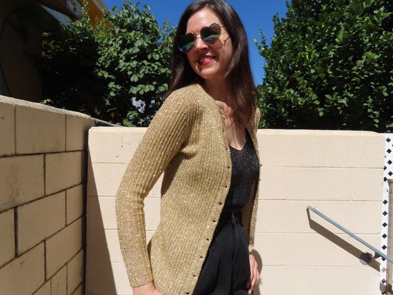 Vintage Soft Gold Long Knit Cardigan - Medium