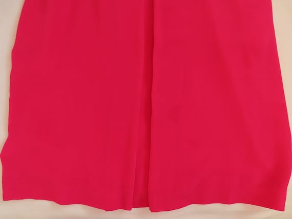1980s Silk Dress Bright Neon Pink Short Puff Slee… - image 8