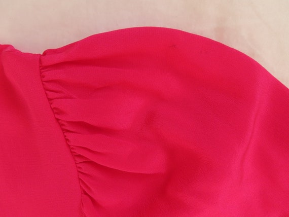 1980s Silk Dress Bright Neon Pink Short Puff Slee… - image 7