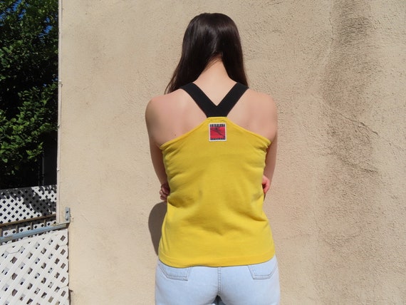 1980s Esprit Tank Yellow Black Racer Back Logo Sl… - image 7