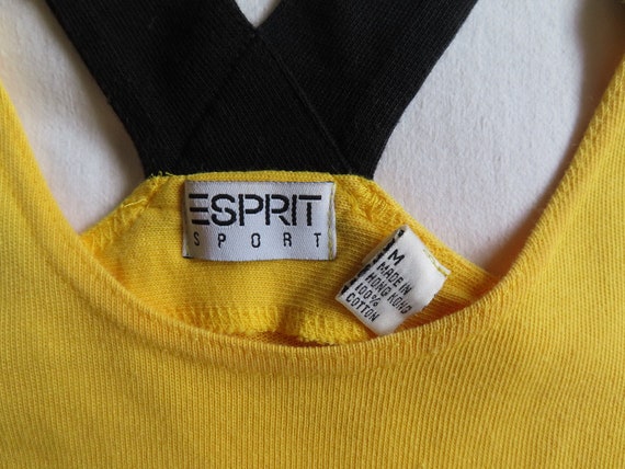 1980s Esprit Tank Yellow Black Racer Back Logo Sl… - image 10