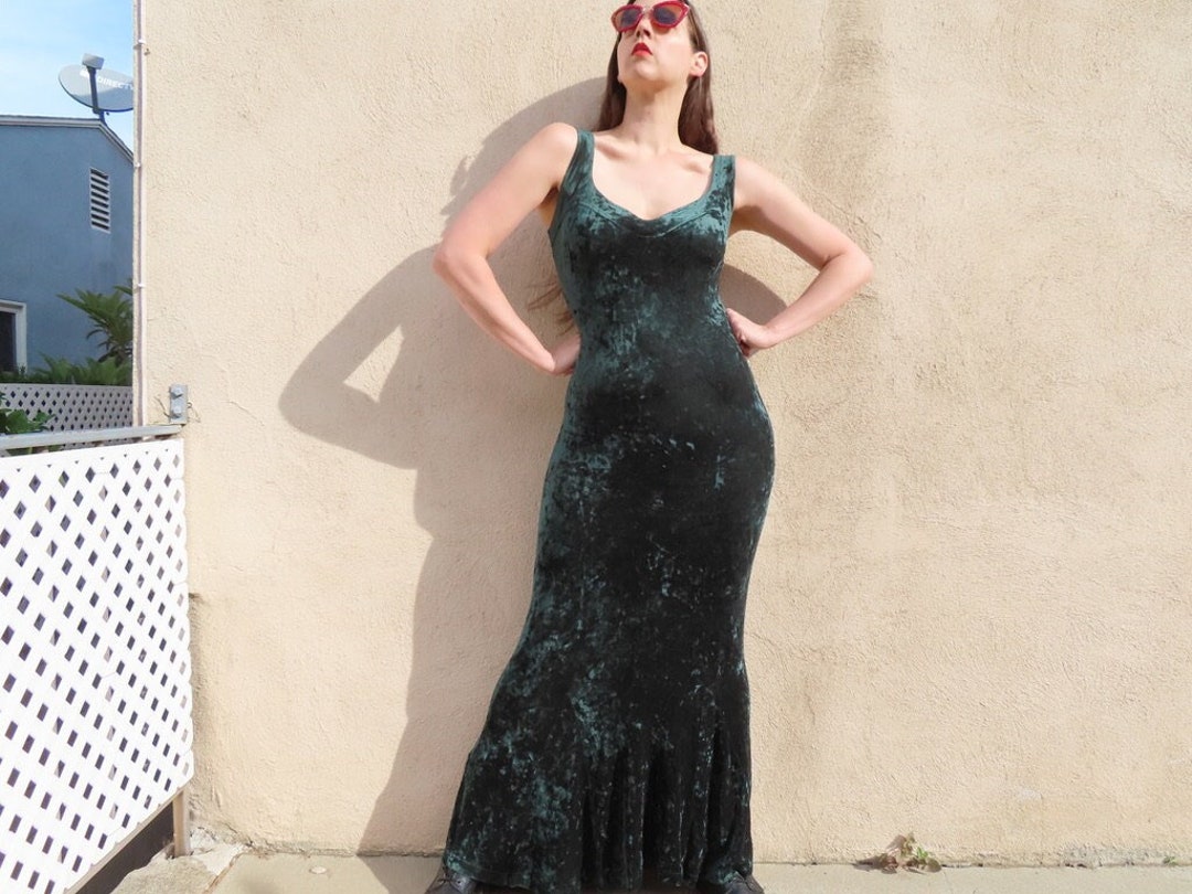 1980s Betsey Johnson Dress Punk Label Mermaid Hem Velvet Tank Deep ...