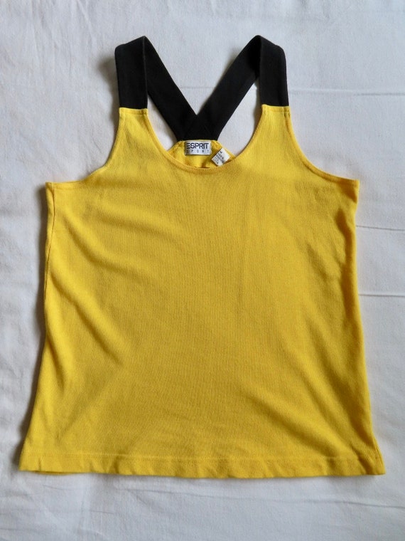 1980s Esprit Tank Yellow Black Racer Back Logo Sl… - image 8