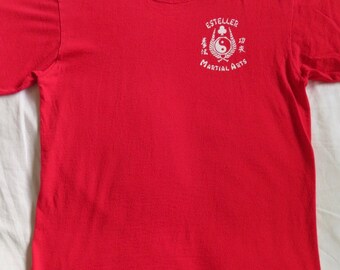 1990年代の格闘技Tシャツ、赤、ハワイ語、陰陽、防具、ゲイロードの